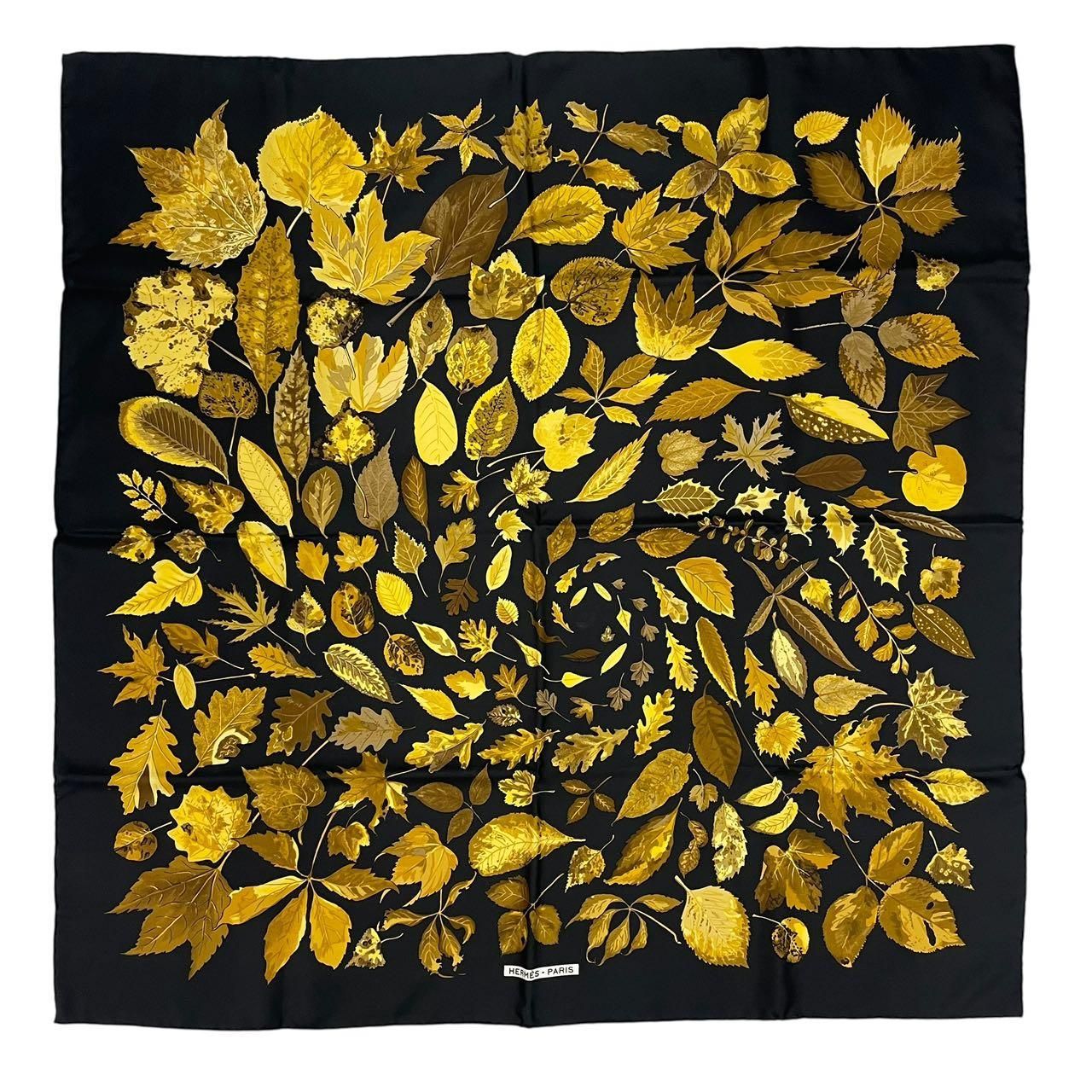 Hermes Scarf Silk Carre 90 Tourbillon Fallen Leaves Swirl Black — view 2