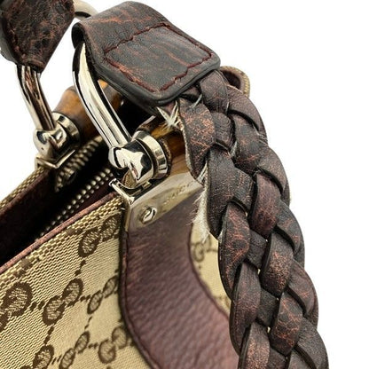 Gucci Bamboo Tote Leather Canvas Beige Brown