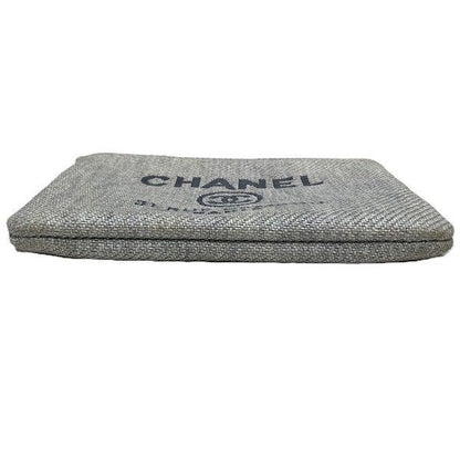 Chanel Deauville Pouch Raffia Light Gray