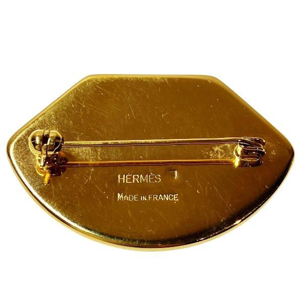 Hermes Enamel Cloisonne Brooch Gold Red