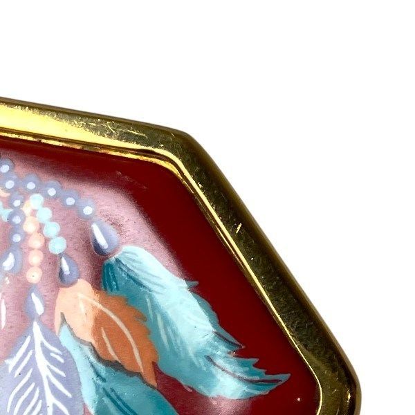 Hermes Enamel Cloisonne Brooch Gold Red
