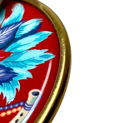 Hermes Enamel Cloisonne Brooch Gold Red