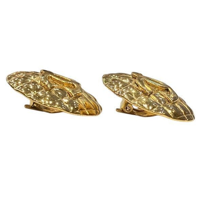 Chanel Quilted CC Logo Gold 23 Vintage Earrings