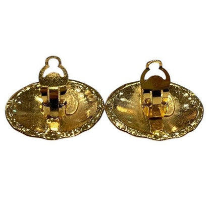 Chanel Quilted CC Logo Gold 23 Vintage Earrings