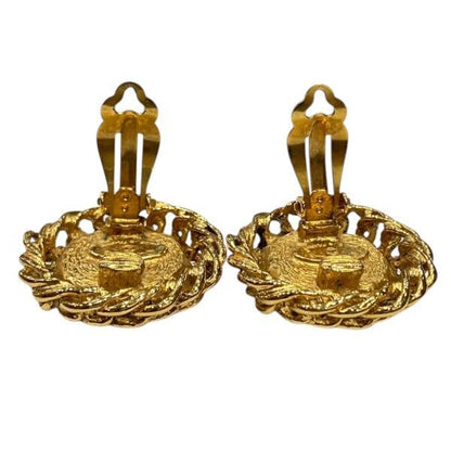 Chanel Faux Pearl Gold Circle Vintage Earrings