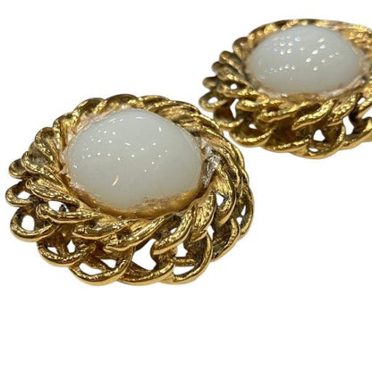 Chanel Faux Pearl Gold Circle Vintage Earrings