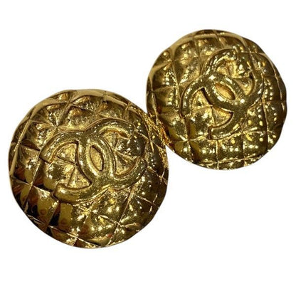Chanel Quilted CC Logo Gold 23 Vintage Earrings