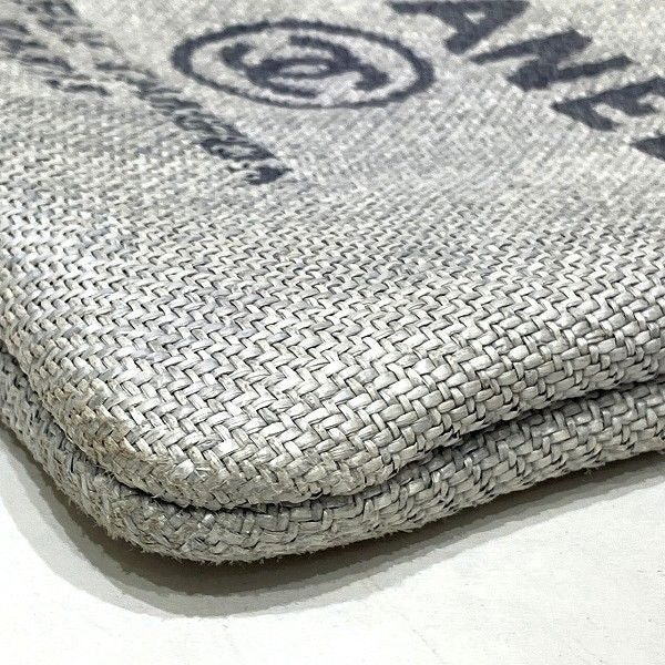 Chanel Deauville Pouch Raffia Light Gray