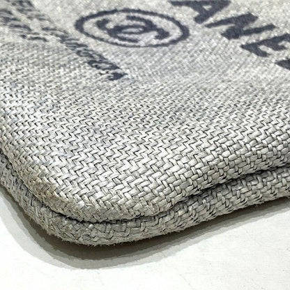 Chanel Deauville Pouch Raffia Light Gray