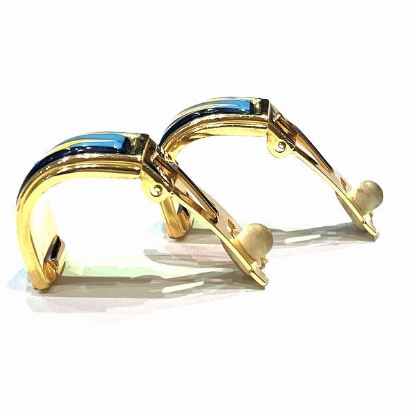 Hermes Enamel Earrings White Blue Yellow