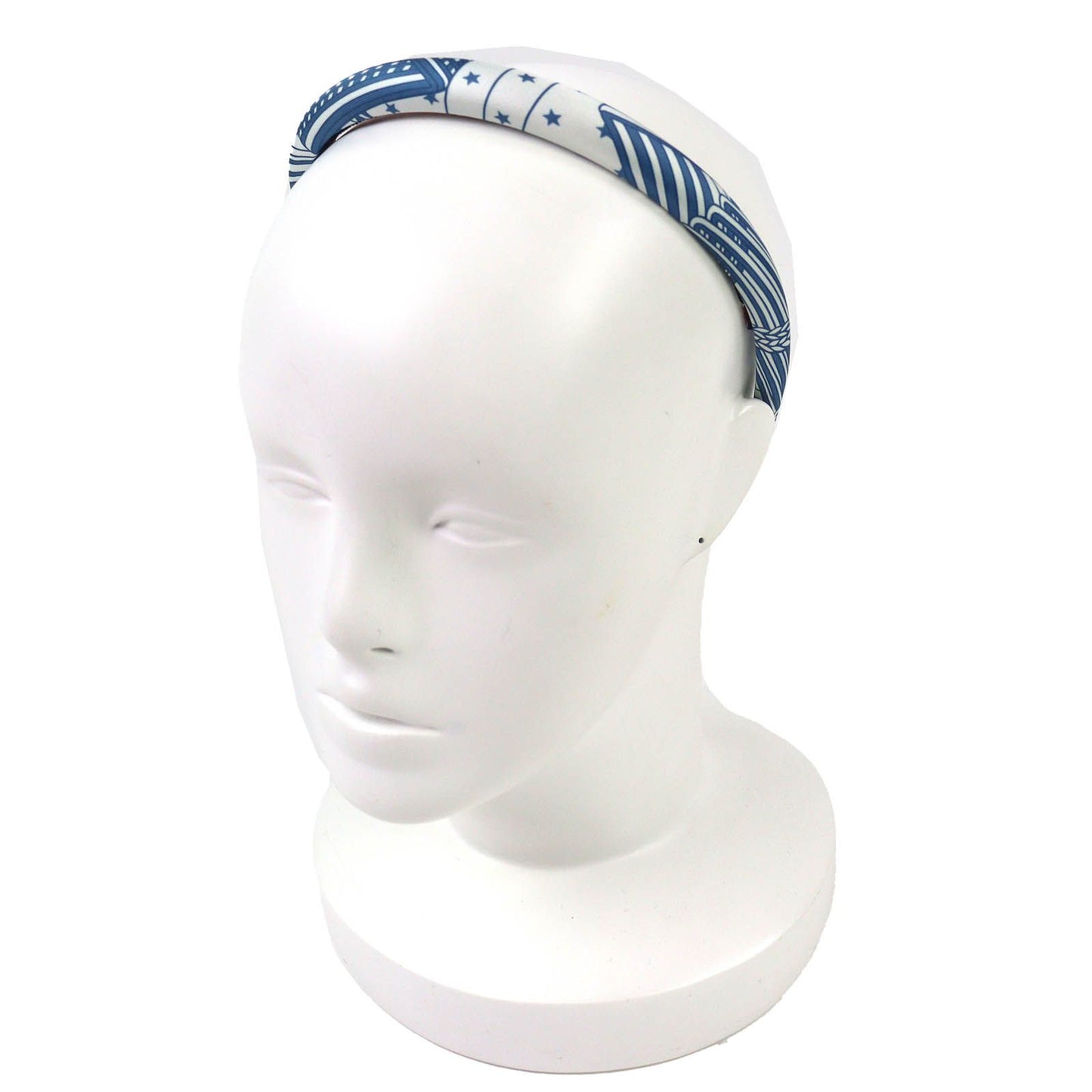 Hermes Workman Female Gina Zigzag Silk Star Hair Band Headband Blue White Hat — view 3