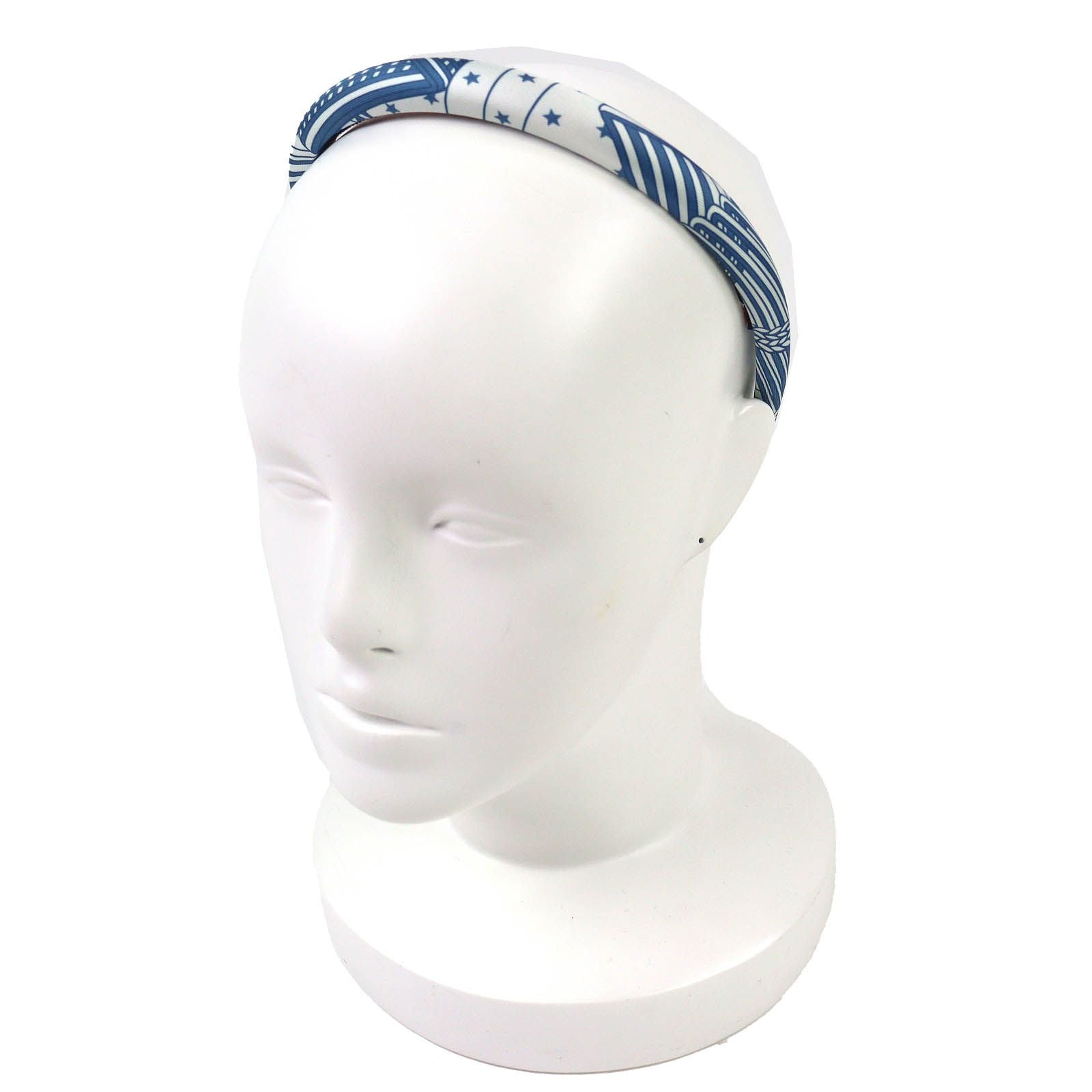Hermes Workman Female Gina Zigzag Silk Star Hair Band Headband Blue White Hat — view 3