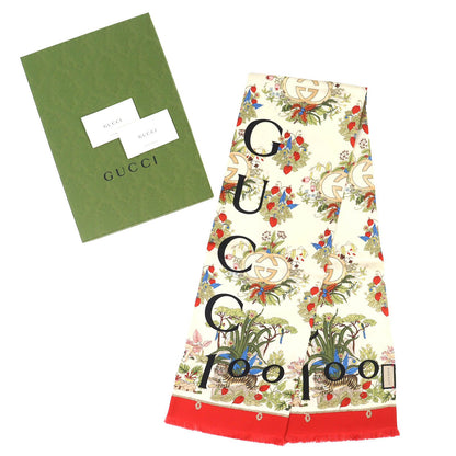 Gucci Silk In g Logo Floral Pattern Mini Fringe Scarf Ivory — view 2