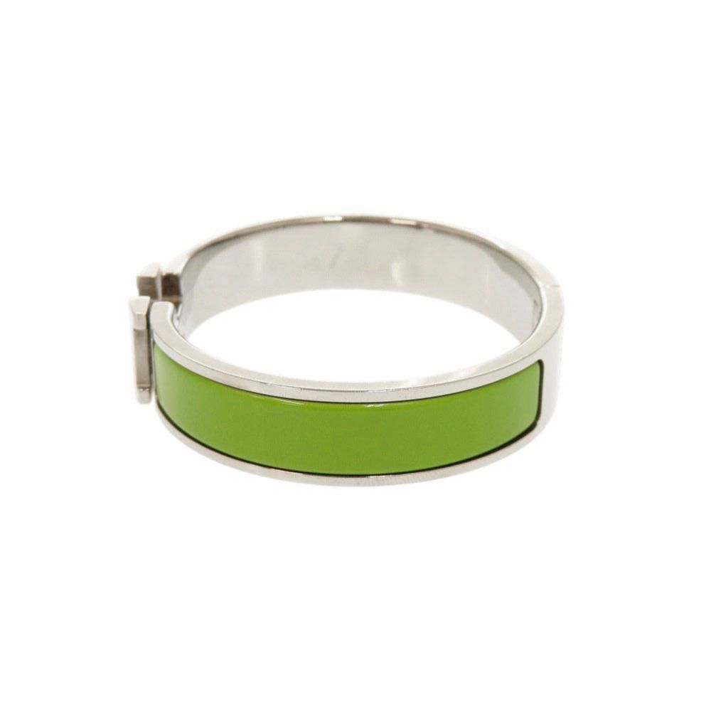 Hermes Clic Clac PM Metal Silver Green Bangle Bracelet — view 2