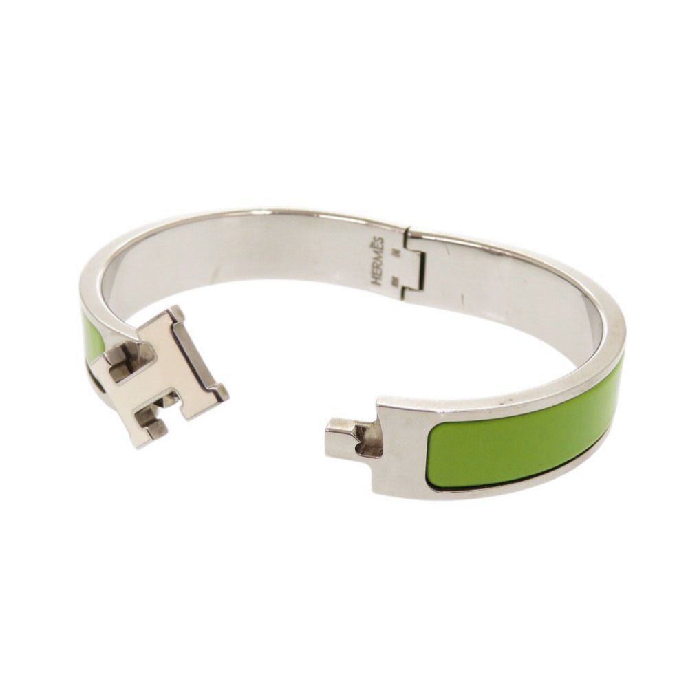Hermes Clic Clac PM Metal Silver Green Bangle Bracelet — view 5