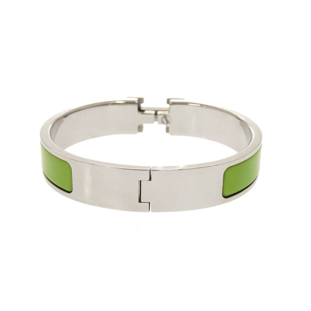 Hermes Clic Clac PM Metal Silver Green Bangle Bracelet — view 3