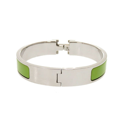 Hermes Clic Clac PM Metal Silver Green Bangle Bracelet — view 3
