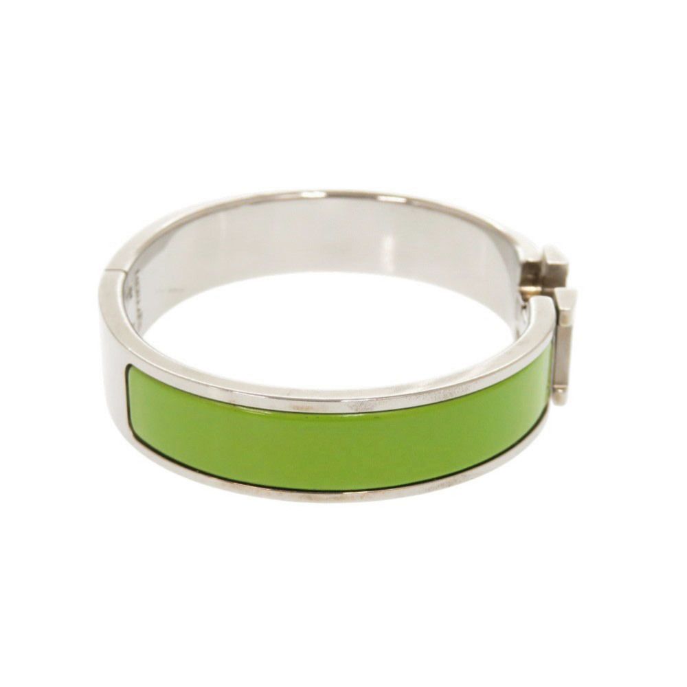 Hermes Clic Clac PM Metal Silver Green Bangle Bracelet — view 4