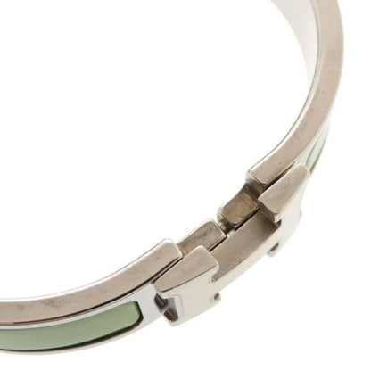 Hermes Clic Clac PM Metal Silver Green Bangle Bracelet — view 7