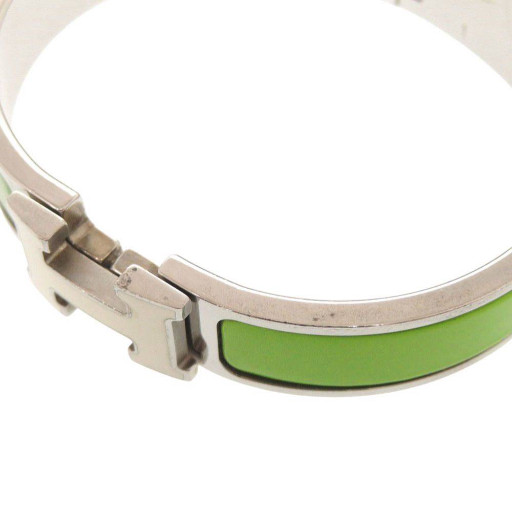 Hermes Clic Clac PM Metal Silver Green Bangle Bracelet — view 9
