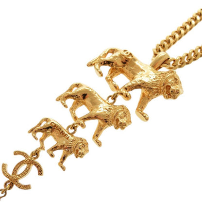 Chanel CC Logo Lion Metal Faux Pearl Gold Necklace — view 5