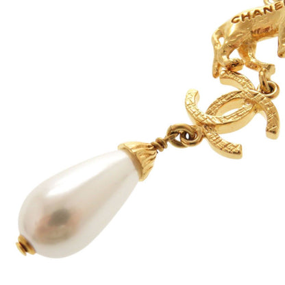 Chanel CC Logo Lion Metal Faux Pearl Gold Necklace — view 6