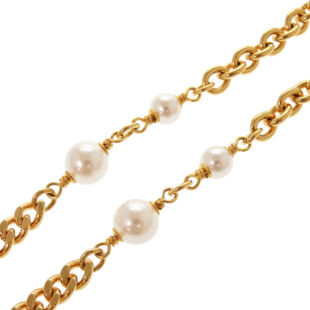 Chanel CC Logo Lion Metal Faux Pearl Gold Necklace — view 7