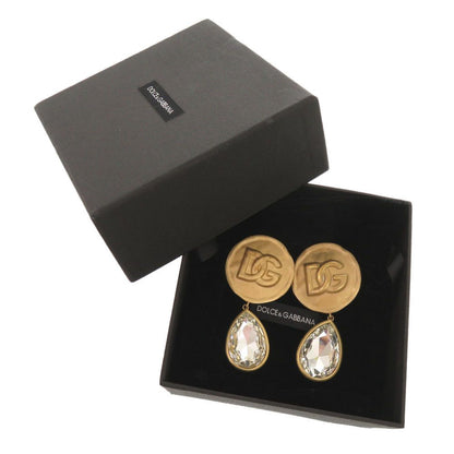 Dolce & Gabbana Logo Brass Crystal Gold Earrings — view 2