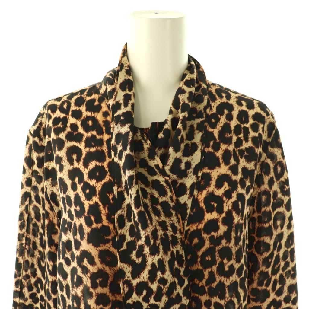 Saint Laurent Paris Silk Tie Blouse Beige Black — view 4