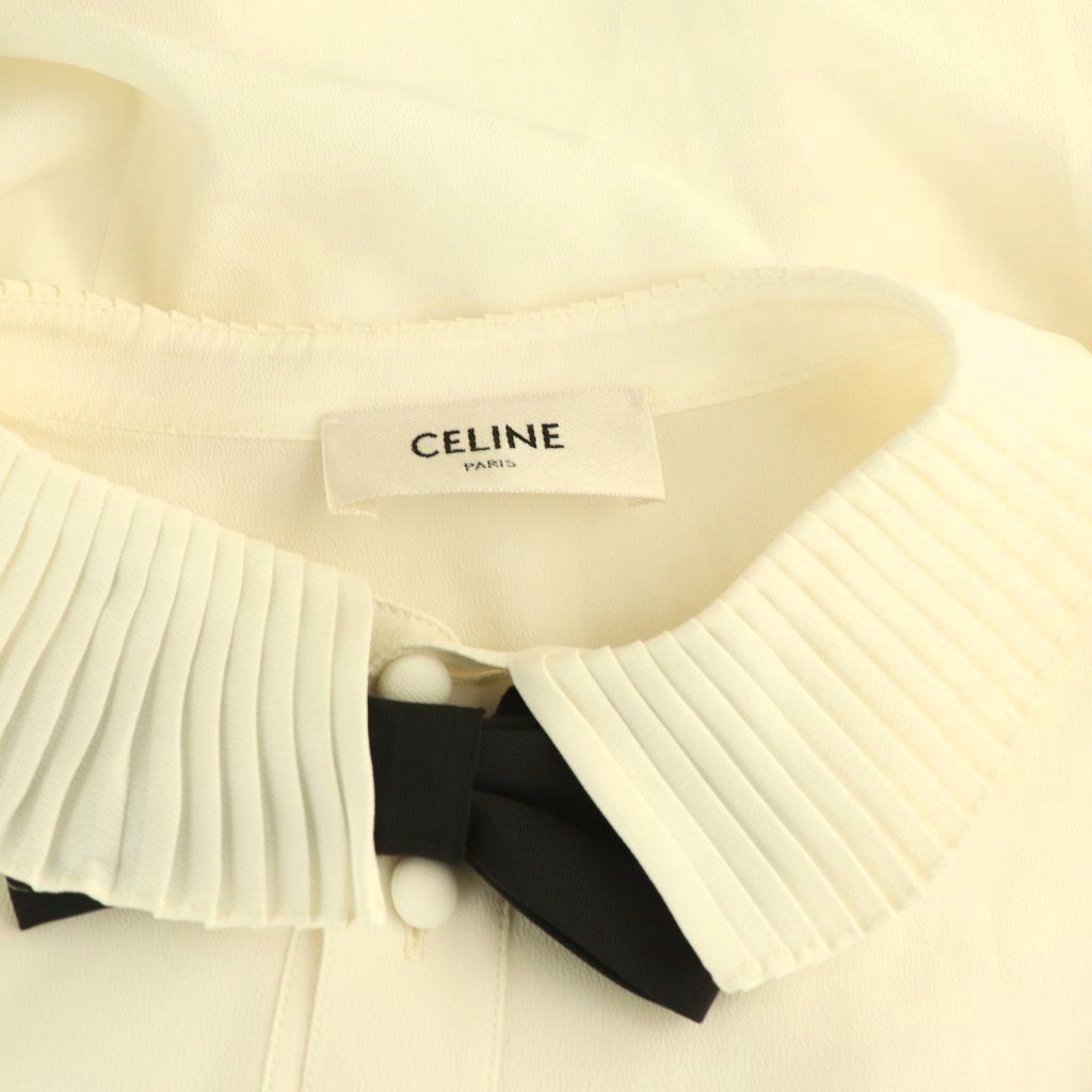 Celine Mia Shirt Blouse with Bow Long Sleeve Open Front 36 Off-white — view 5