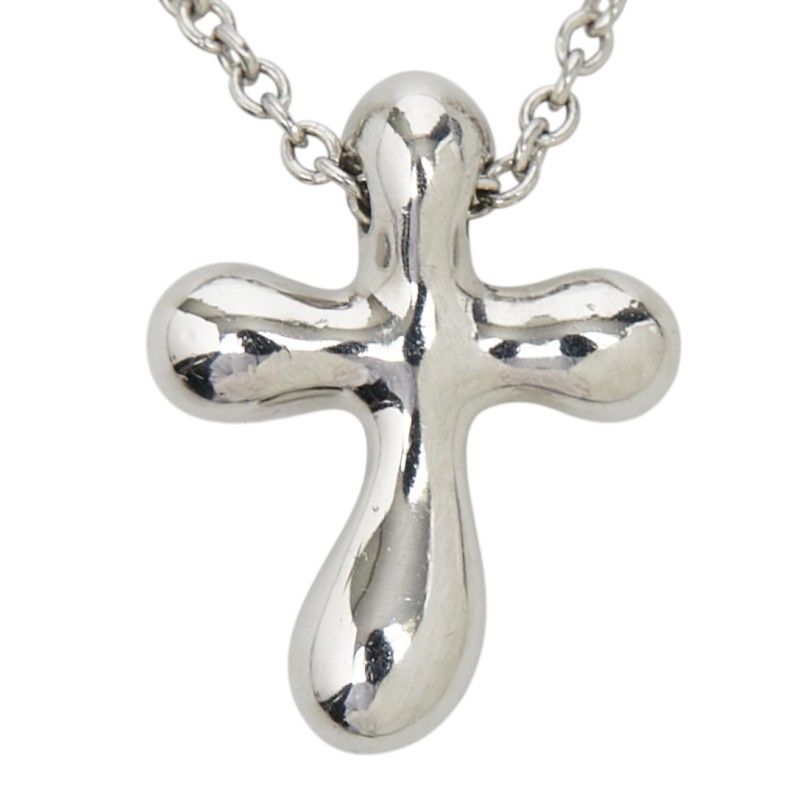 Tiffany & Co Elsa Peretti Small Cross Pendant Necklace Silver Platinum — view 3