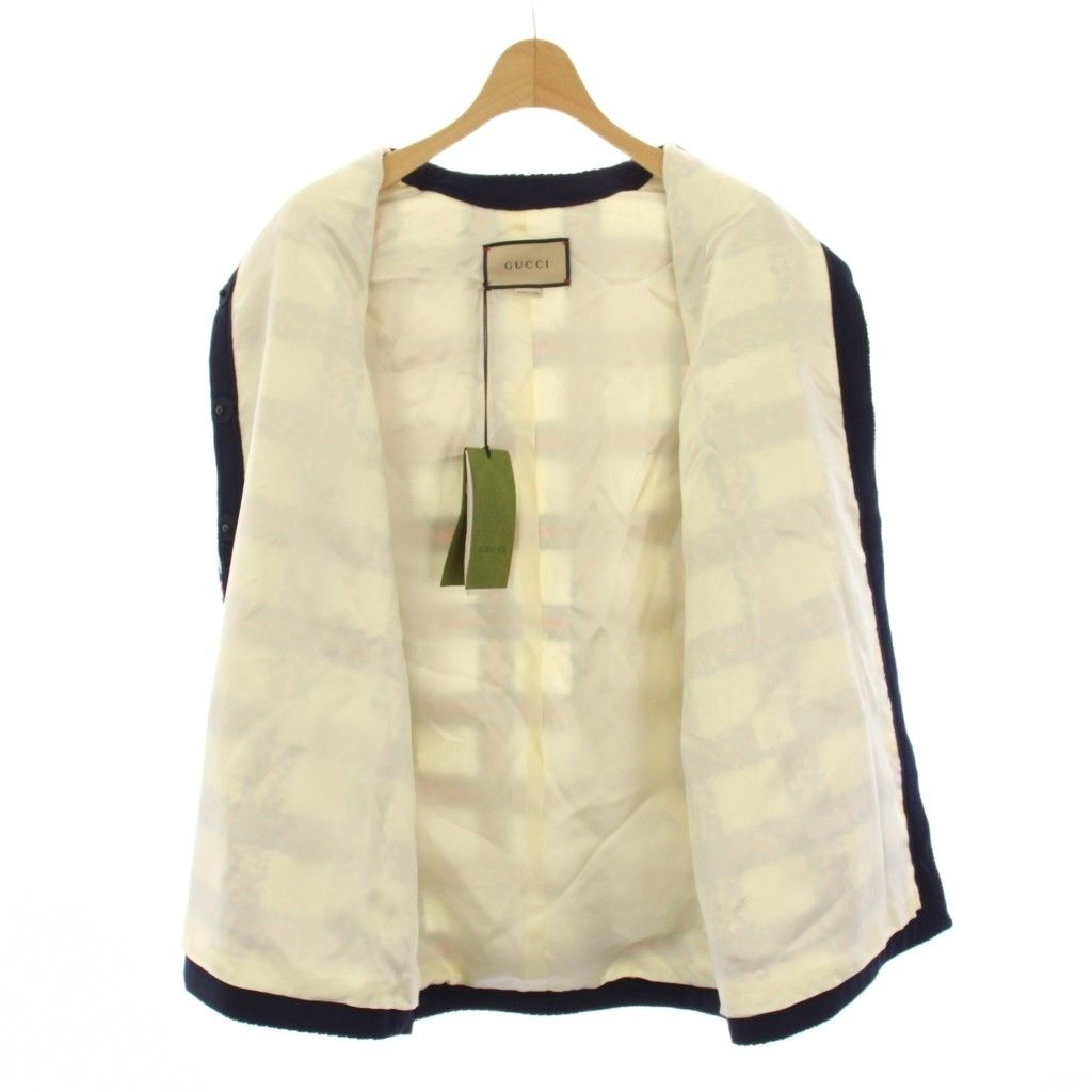 Gucci Coat Tweed GG Button Middle Length Check 38 White — view 7