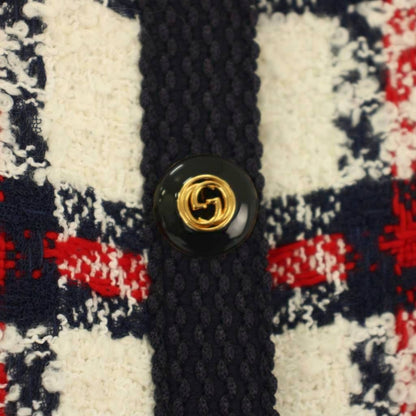 Gucci Coat Tweed GG Button Middle Length Check 38 White — view 5