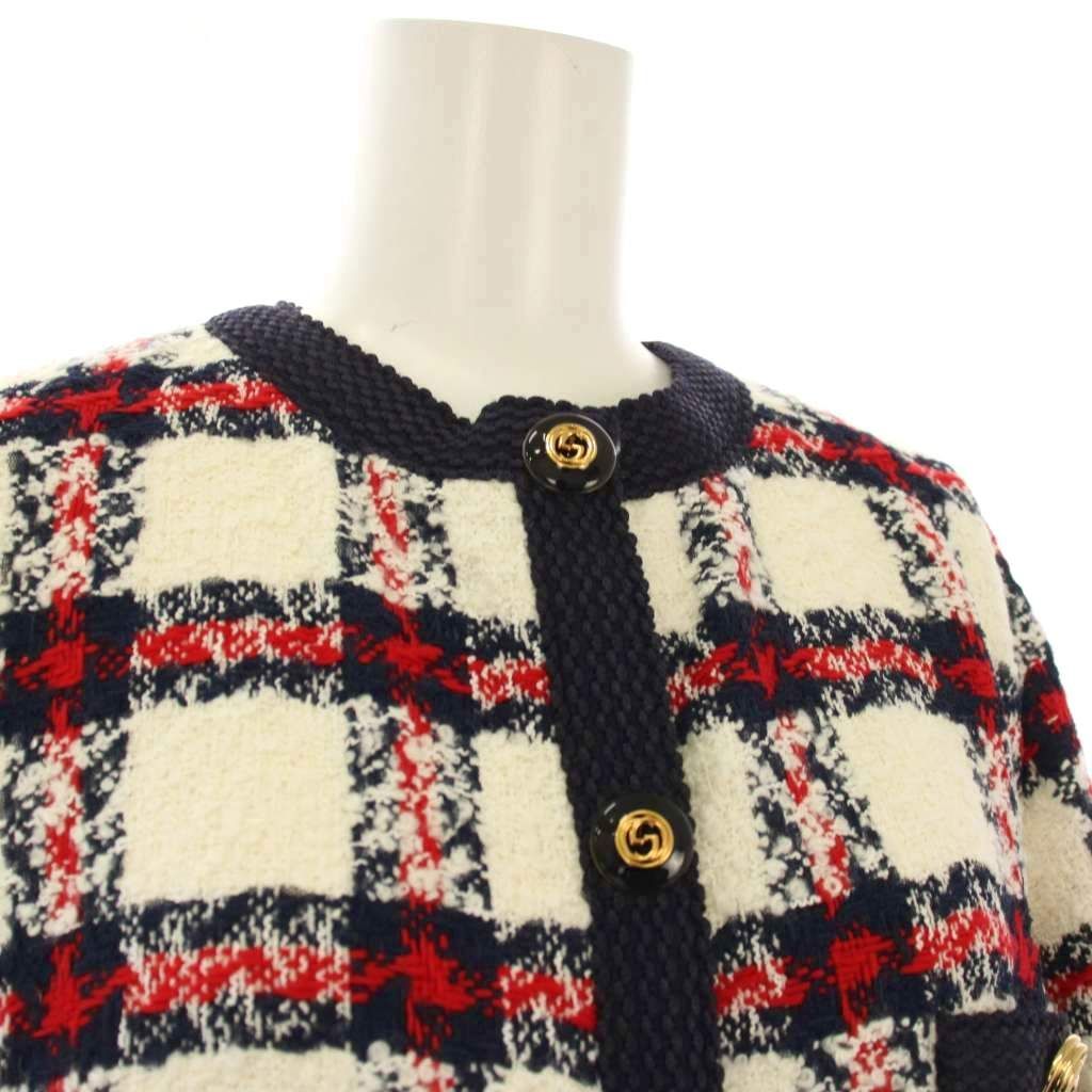 Gucci Coat Tweed GG Button Middle Length Check 38 White — view 4