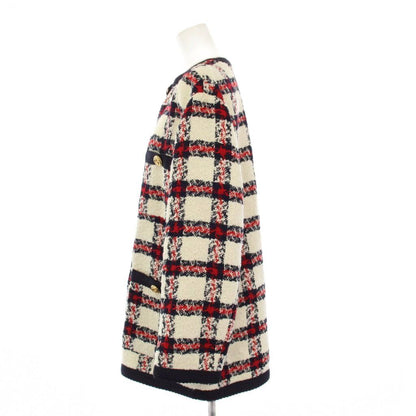 Gucci Coat Tweed GG Button Middle Length Check 38 White — view 2