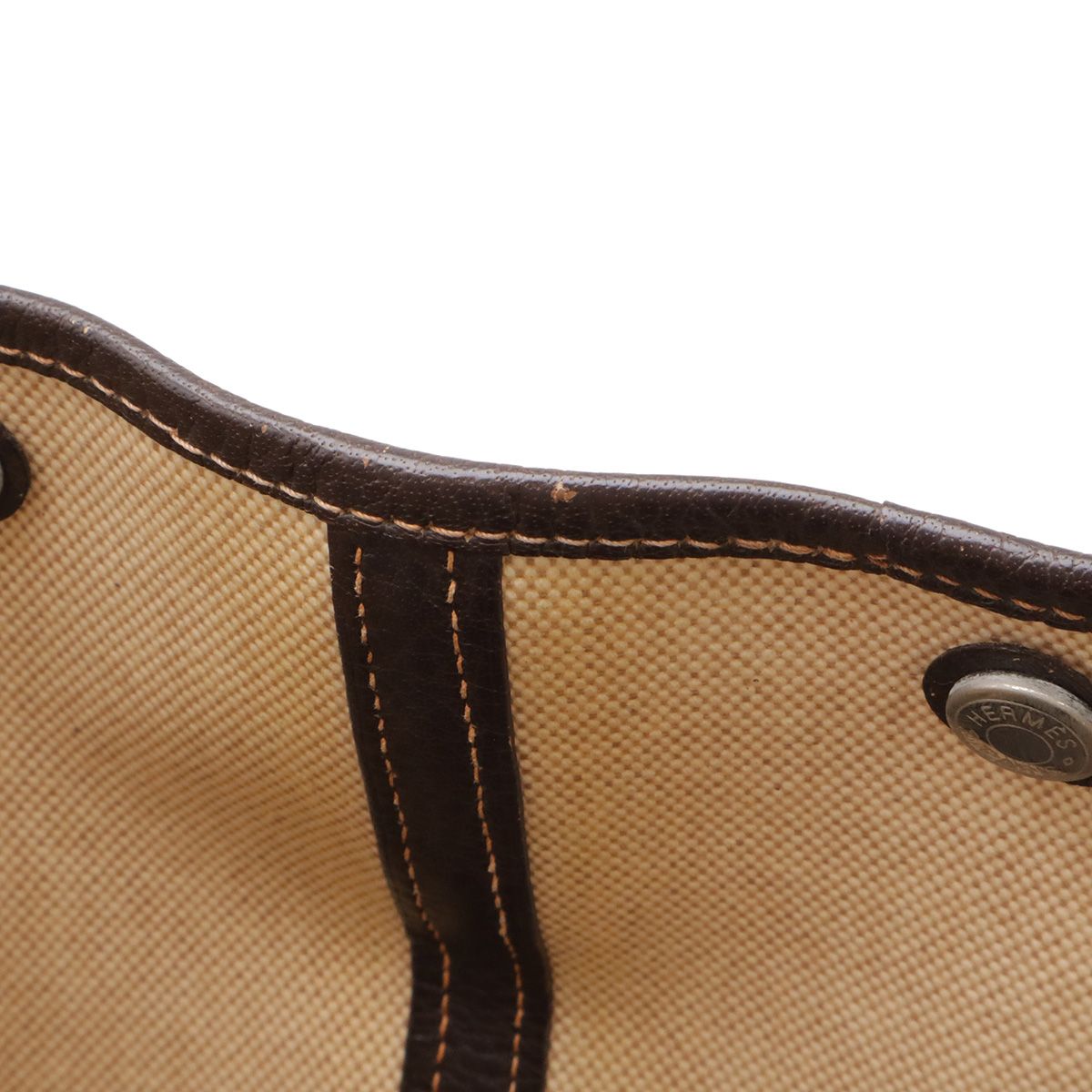 Hermes Garden Party MM Tote Bag Shoulder Toile H Leather Beige Dark Brown — view 7