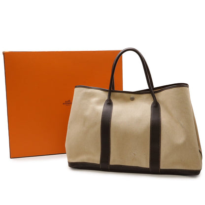Hermes Garden Party MM Tote Bag Shoulder Toile H Leather Beige Dark Brown — view 8