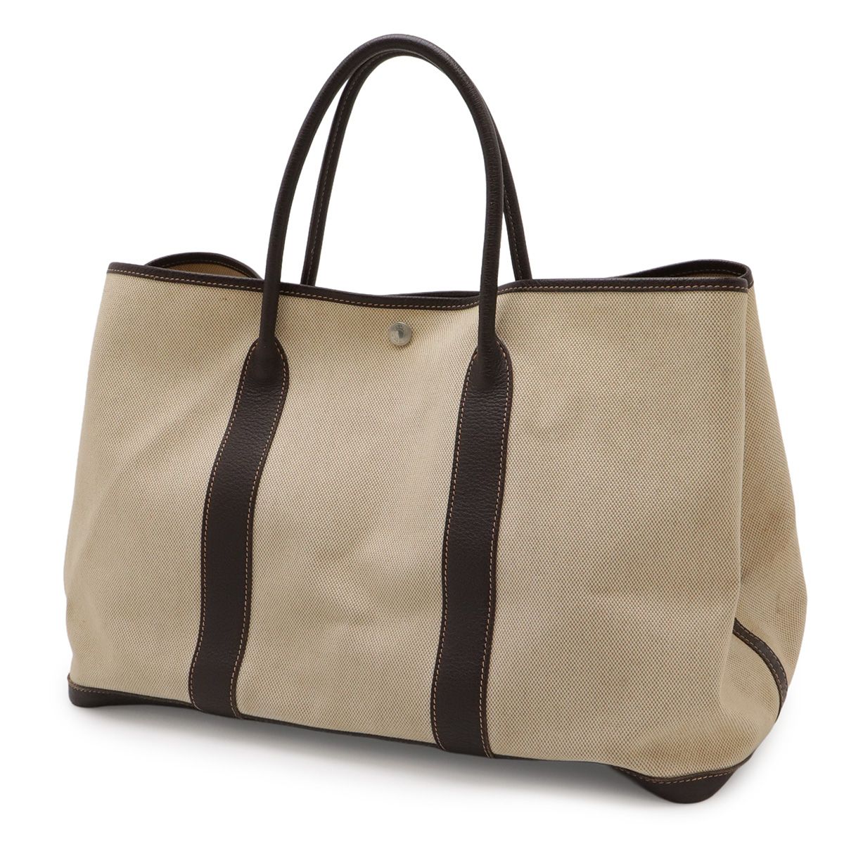 Hermes Garden Party MM Tote Bag Shoulder Toile H Leather Beige Dark Brown — view 2