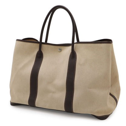 Hermes Garden Party MM Tote Bag Shoulder Toile H Leather Beige Dark Brown — view 2