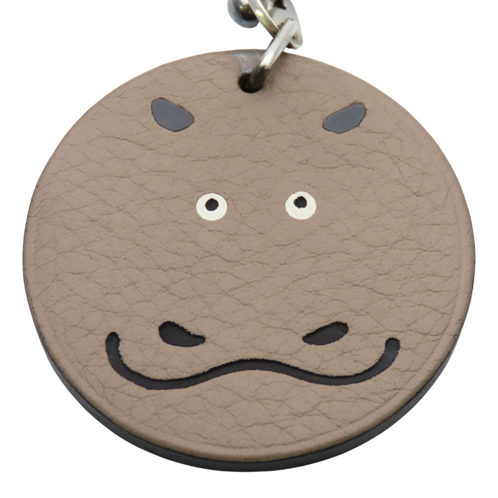 Hermes Bag Charm Animal Hippopotamus Leather Grey Cover Greige — view 2