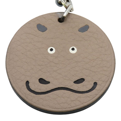 Hermes Bag Charm Animal Hippopotamus Leather Grey Cover Greige — view 2