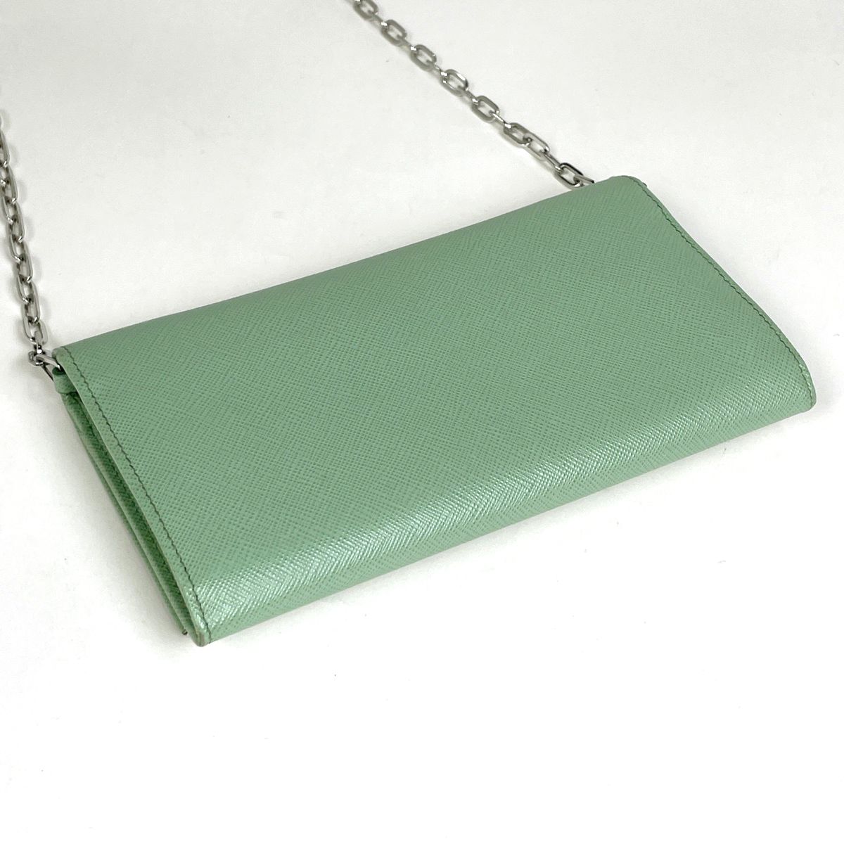 Prada Logo Chain Wallet Leather Green — view 2