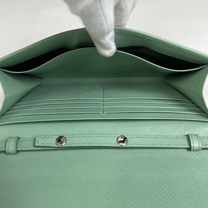 Prada Logo Chain Wallet Leather Green — view 6