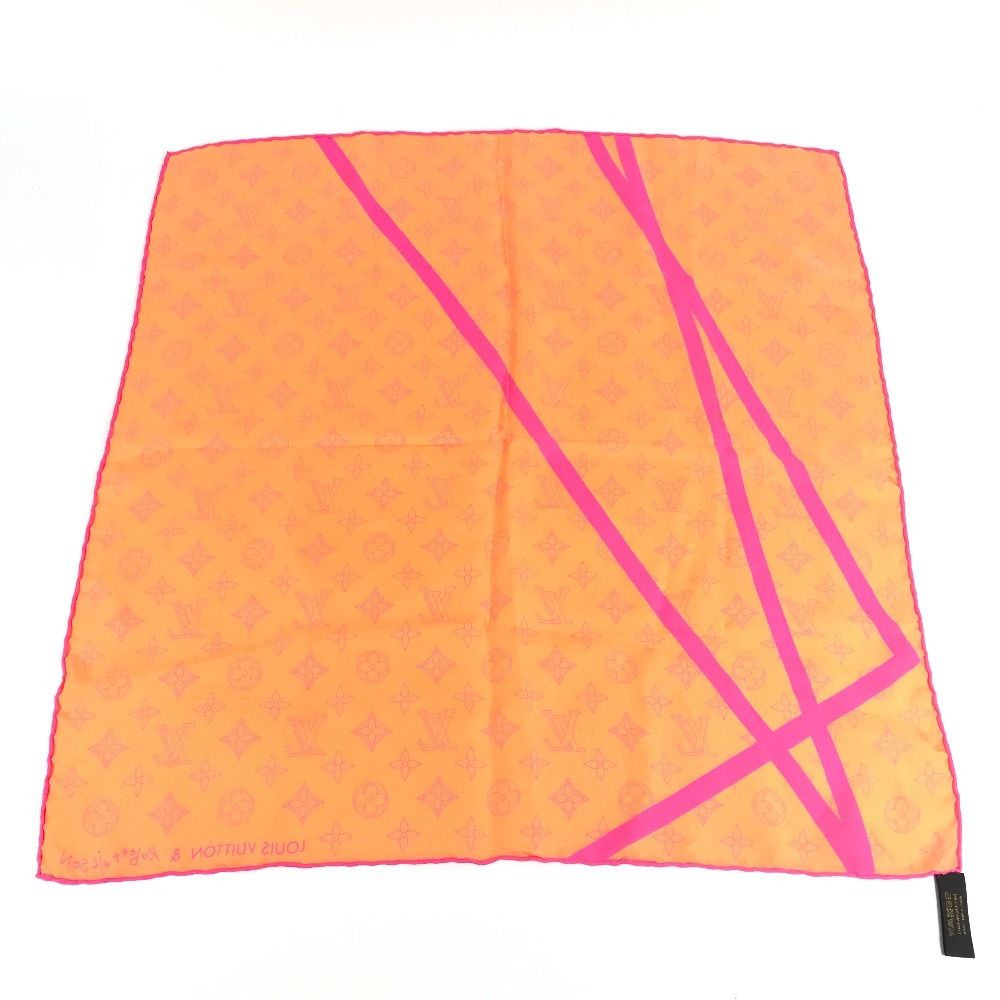 Louis Vuitton Scarf Monogram Logo Neon Color Silk Orange — view 2