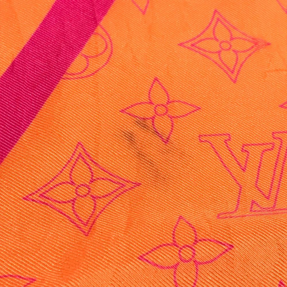 Louis Vuitton Scarf Monogram Logo Neon Color Silk Orange — view 6