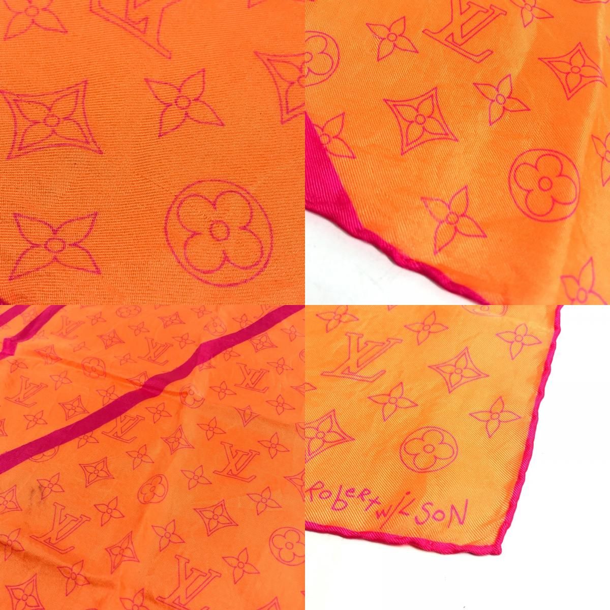 Louis Vuitton Scarf Monogram Logo Neon Color Silk Orange — view 8