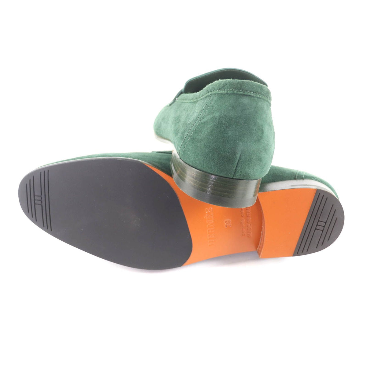 Hermes Suede Leather Constance Loafers Flat Shoes Green — view 6