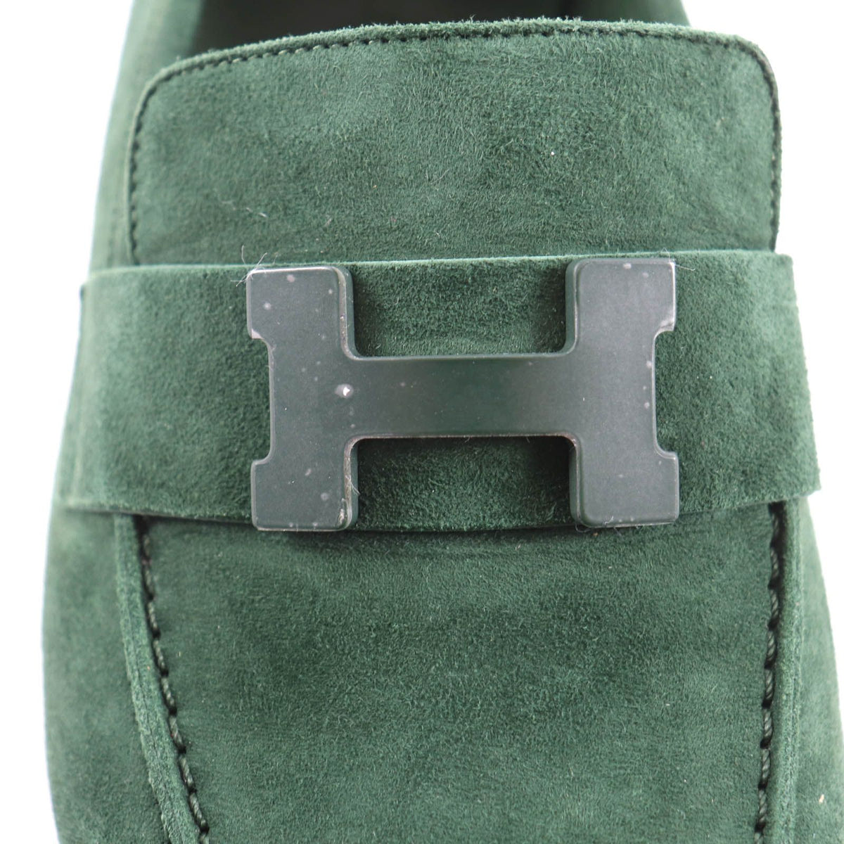 Hermes Suede Leather Constance Loafers Flat Shoes Green — view 8