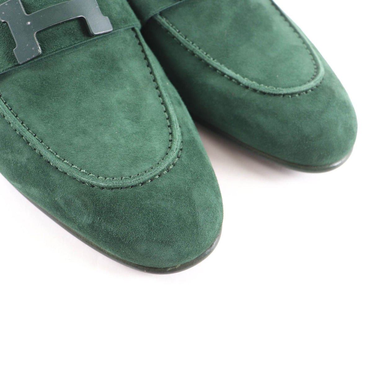 Hermes Suede Leather Constance Loafers Flat Shoes Green — view 7