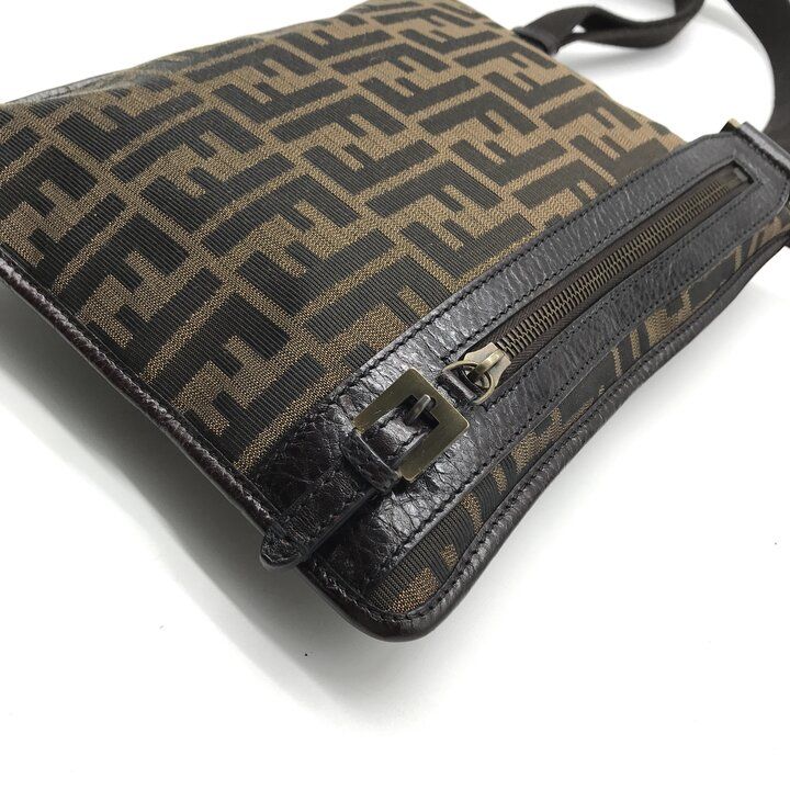 Fendi Zucca Shoulder Bag Crossbody Leather Canvas Brown